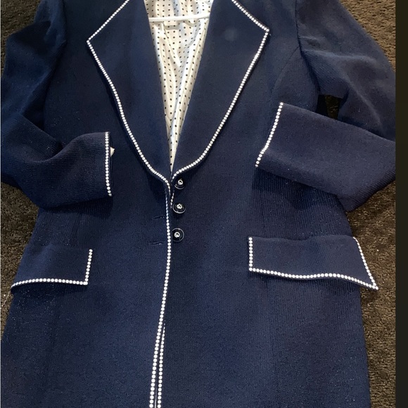 ST.JOHN COLLECTION KNIT BLUE FITTED JACKET w/SILK LINING - Picture 3 of 11